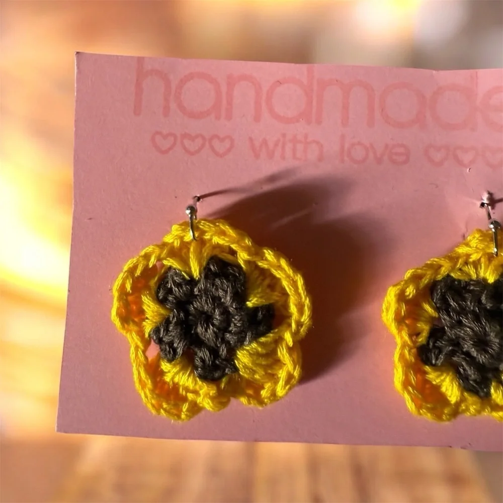 Vibrant Yellow and Black Crochet Earrings